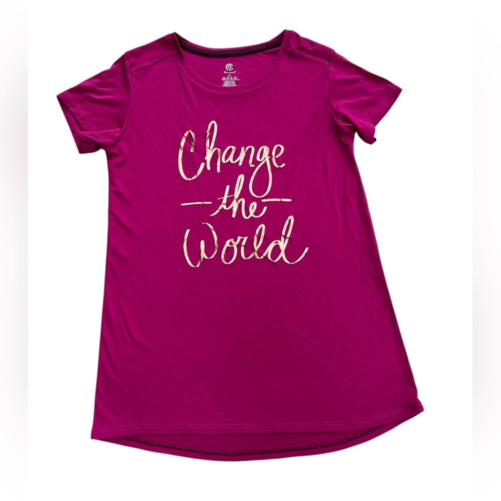 C9 Champion Girls' Fuchsia Tee with Gold 'Change the World' Script, Size XL
